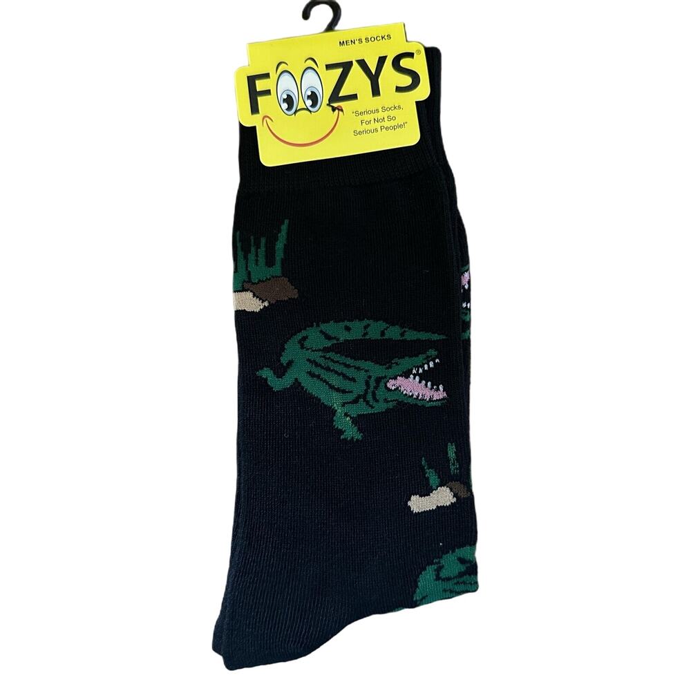 NWT FOOZYS Black Crew Length Crocodile Alligator Pattern Socks Mens One Size